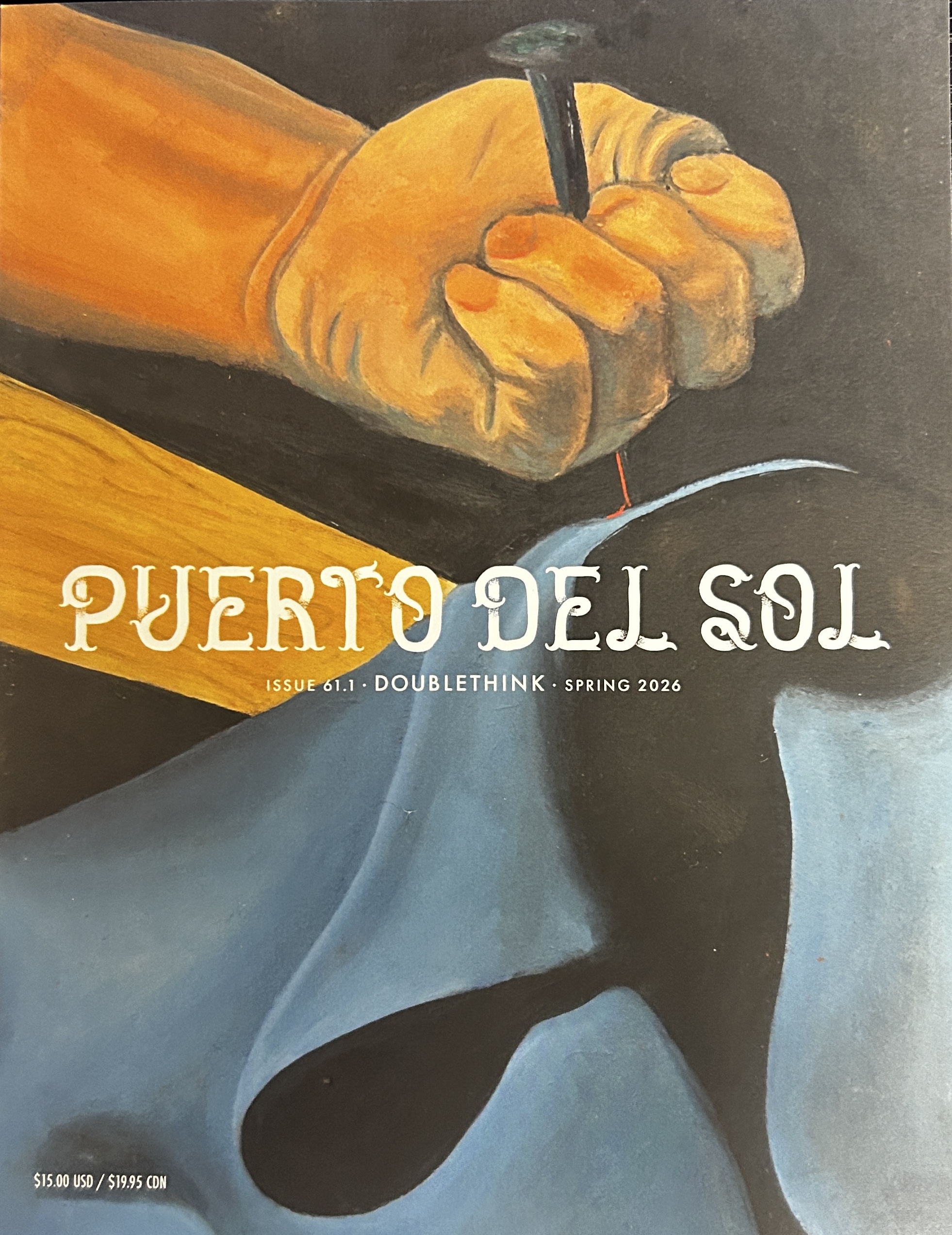Cover of puerto del sol spring 2026 issue, hand with nail